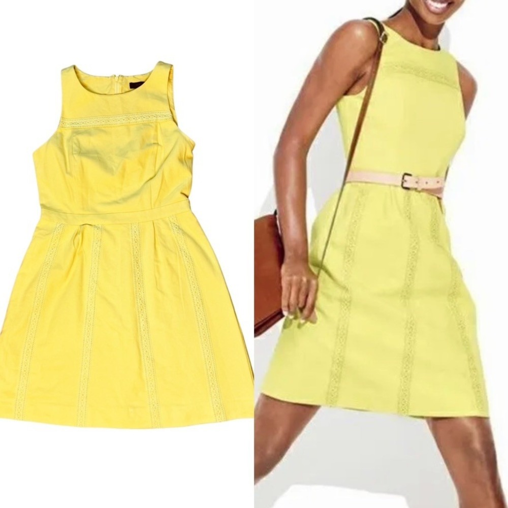 J. Crew Yellow Lace Fit Flare Dress Sleeveless Knee Length‎ 6 Brunch Feminine
